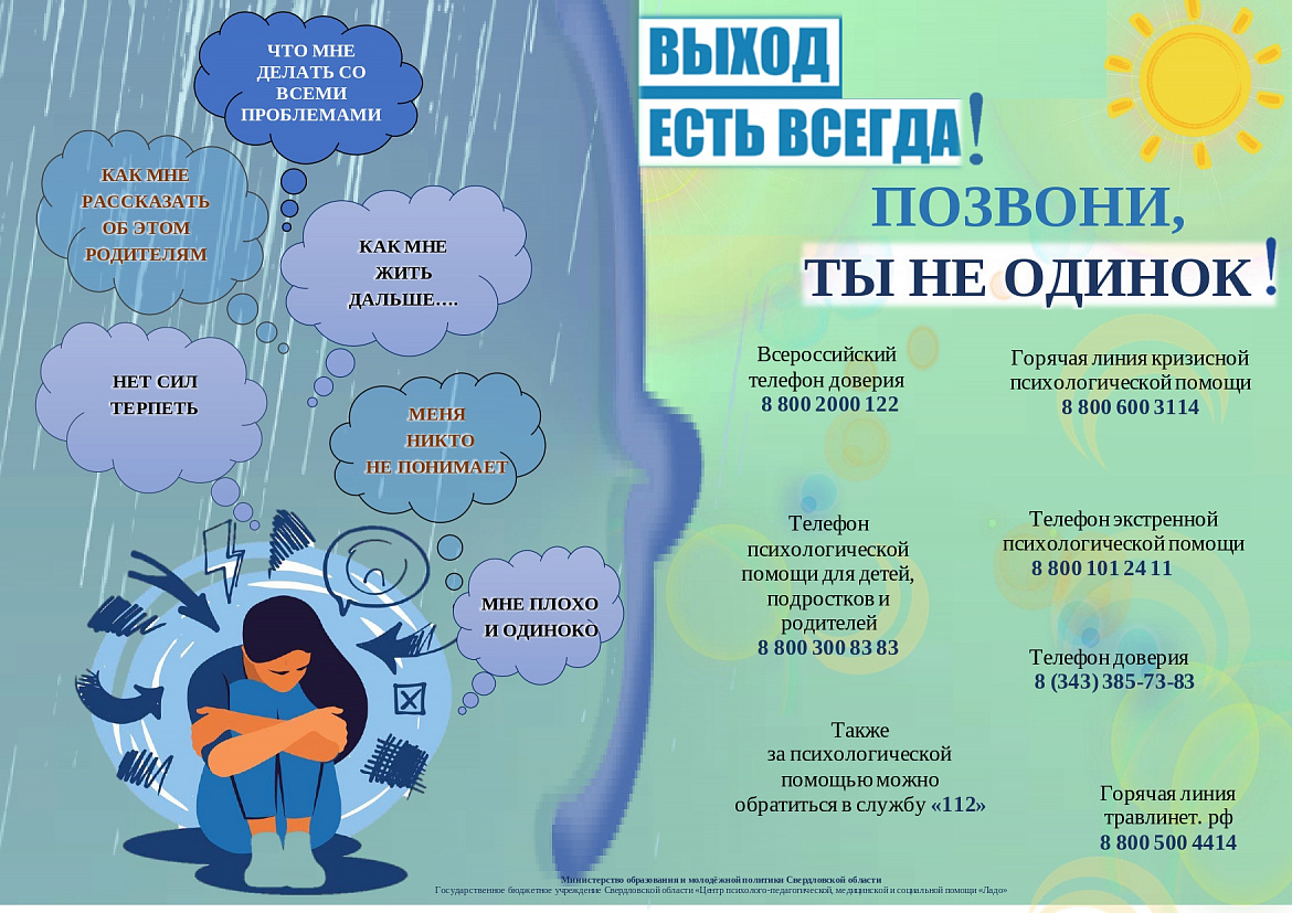 Об информировании о телефонах доверия, работающих на территории Свердловской области