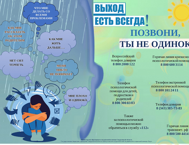 Об информировании о телефонах доверия, работающих на территории Свердловской области